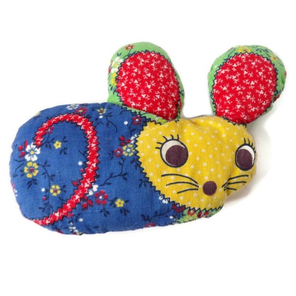 Handmade Cat and Mouse Crazy Patchwork Stuffed Doll Pillow 16"  2852 - Picture 4 of 6